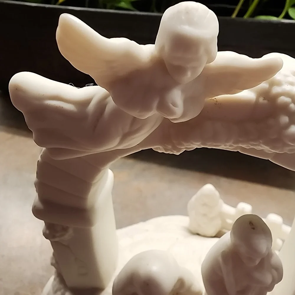 Musical Nativity Figurine Plays Silent Night Off White Bisque Holy Family 8 in.